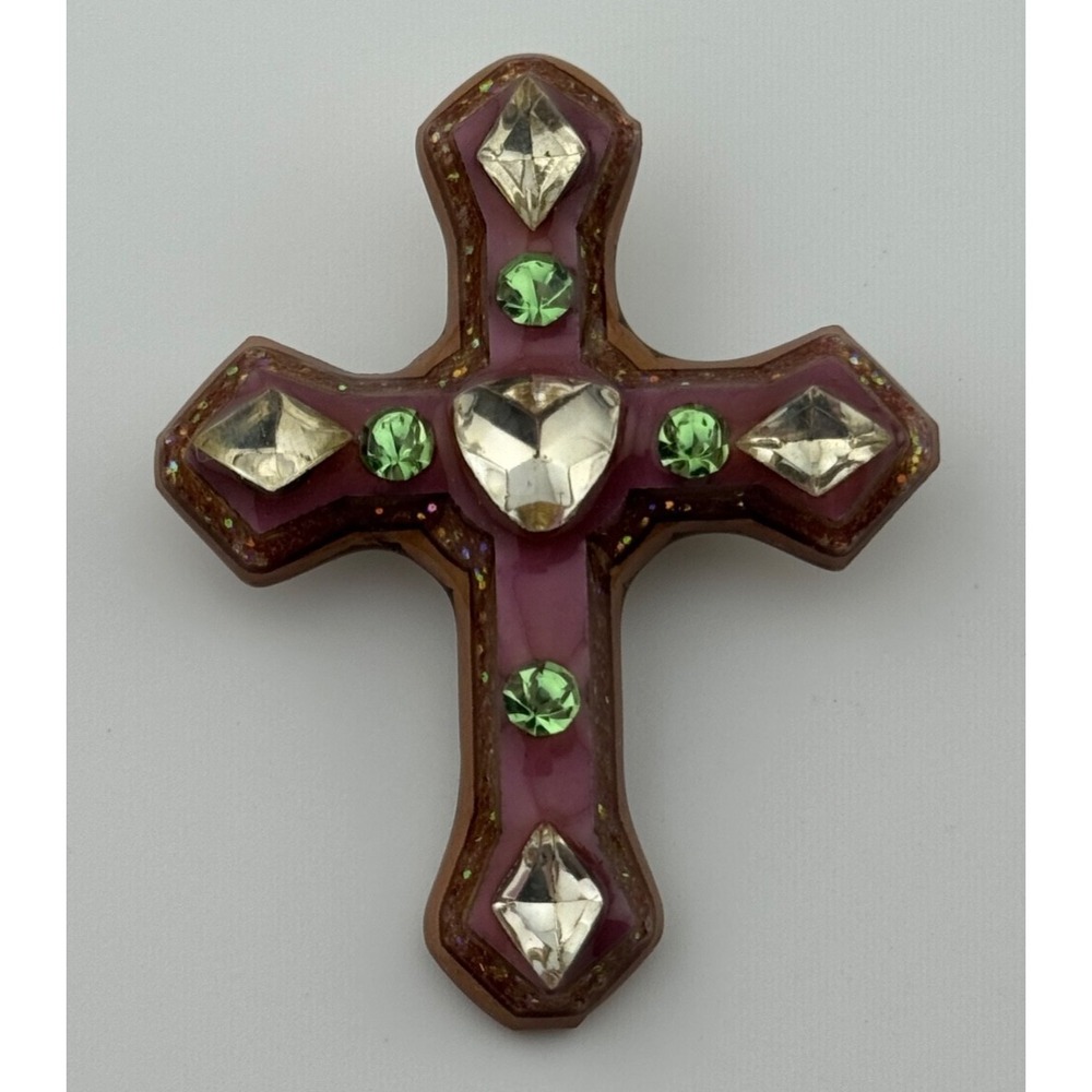 Vintage Lucinda Cross Pin Religious Brooch Pendant Signed